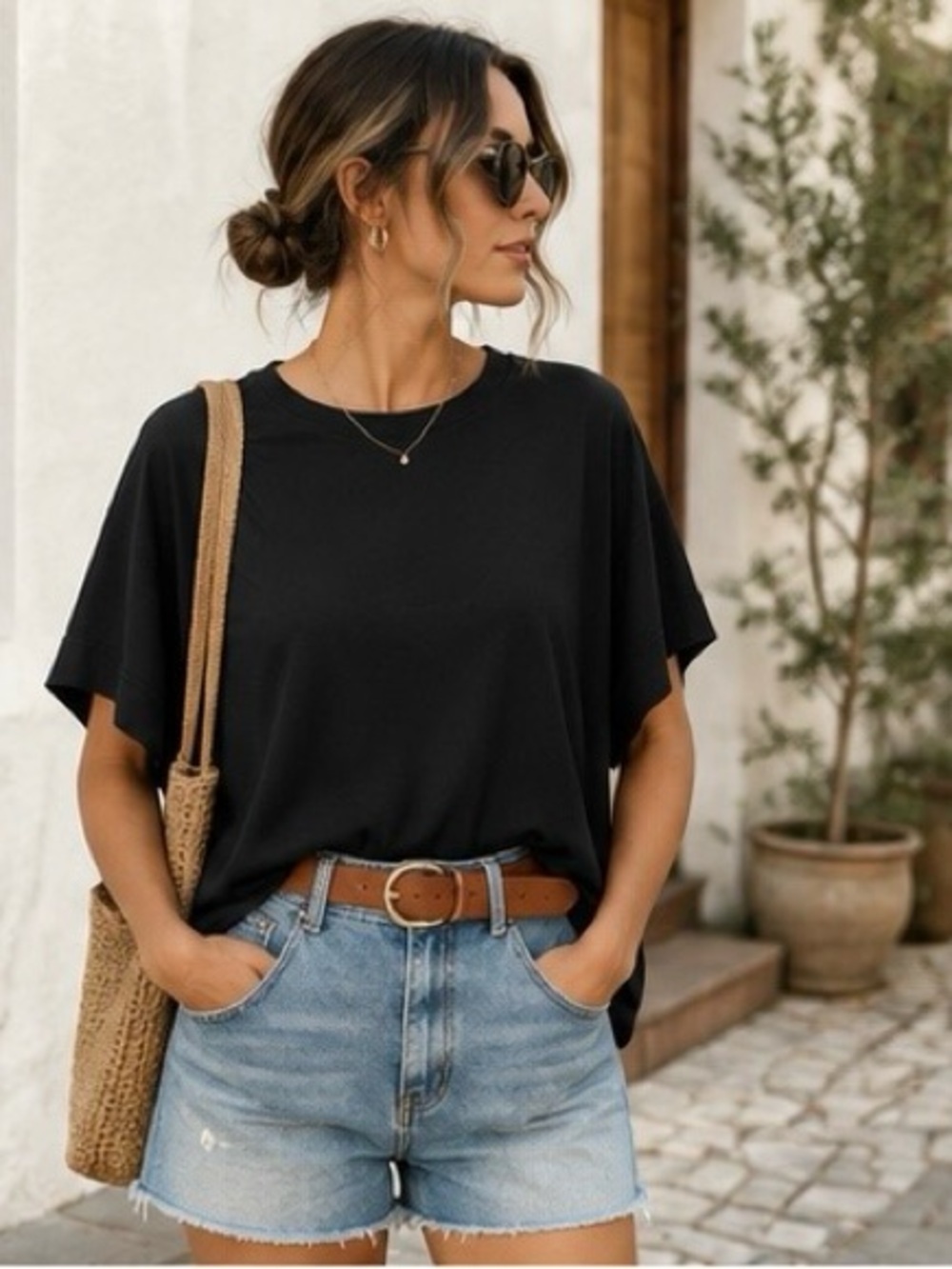 Oversized Boxy Tee XL Relaxed Dolman Sleeve Minimalist Casual Top